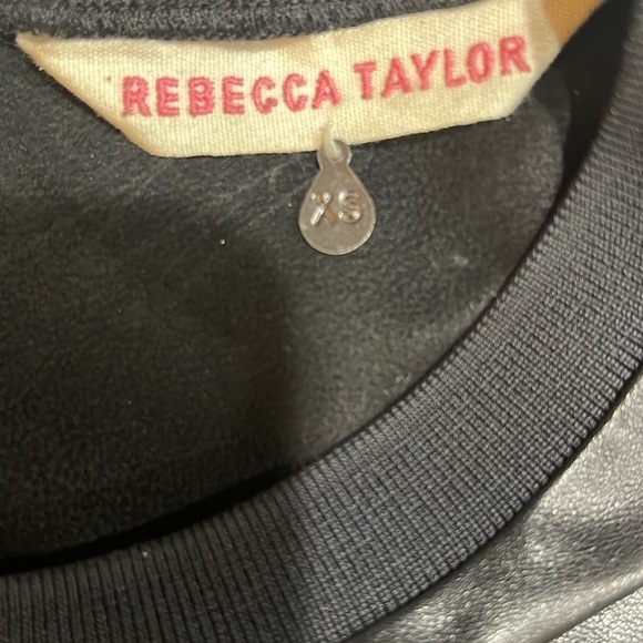 Rebecca Taylor Lamb Leather Knit Crew Neck Sweater Black Grey SZ XS - Picture 4 of 6